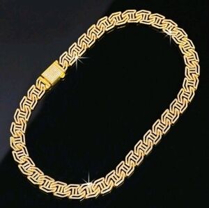 Elegant Iced Out Fully Rhinestone Figaro H-shape Design Gold Chain Necklace